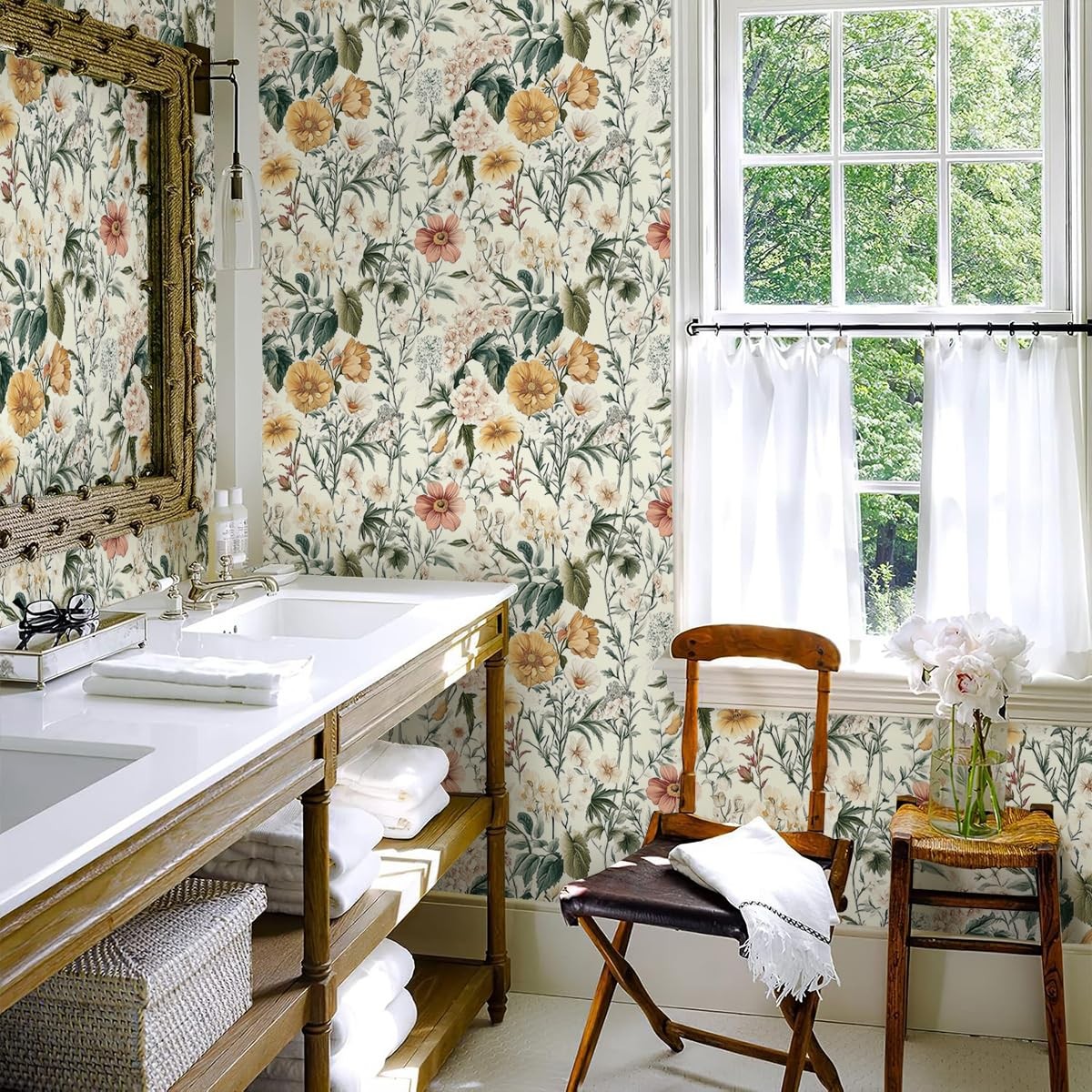 Livebor Vintage Floral Peel and Stick Wallpaper 16.9″ x 118.1″, A-Floral