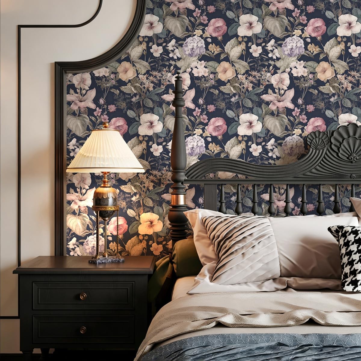 Jeweluck Vintage Floral Peel and Stick Wallpaper 16.9inch×118.1inch, C