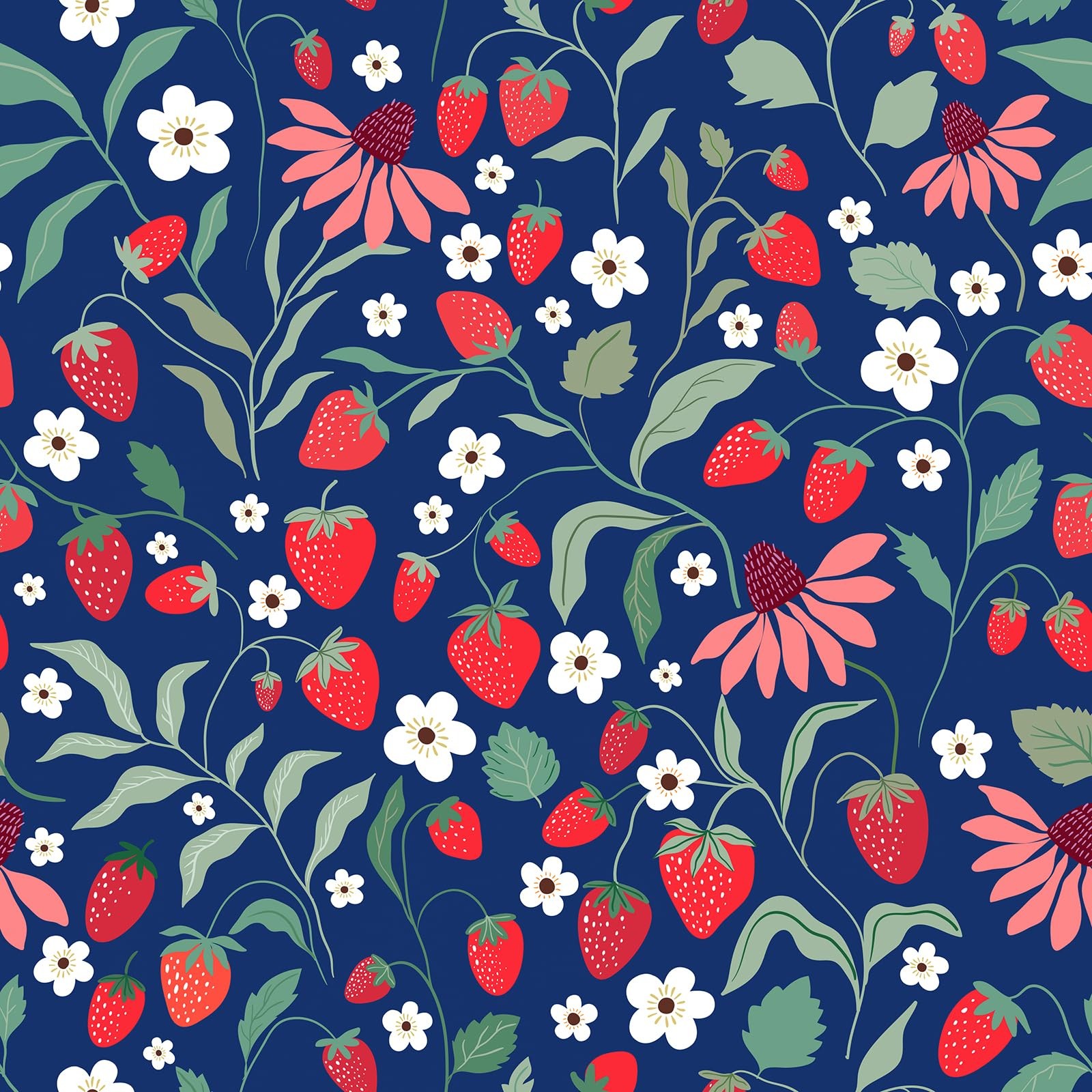 VaryStyle Strawberry Floral Wallpaper 17.7″ x 118″, Navy