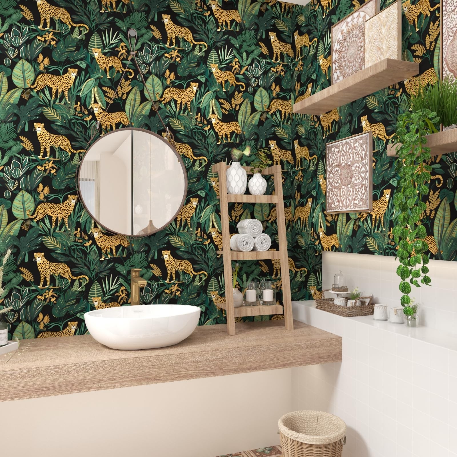 XRUIBZI Leopard Wallpaper Peel and Stick Jungle Animal 17.5″ x 118″, Black
