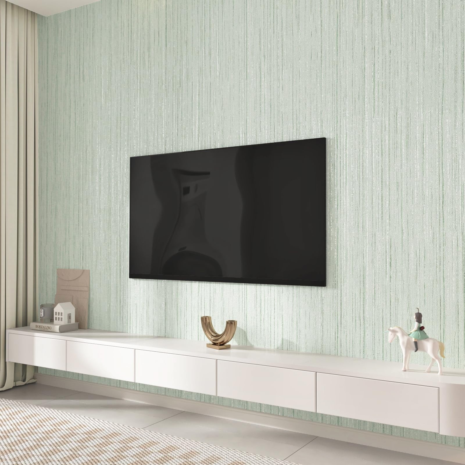 WESTICK Green Grasscloth Peel and Stick Wallpaper 15.8″ x 78″, Light