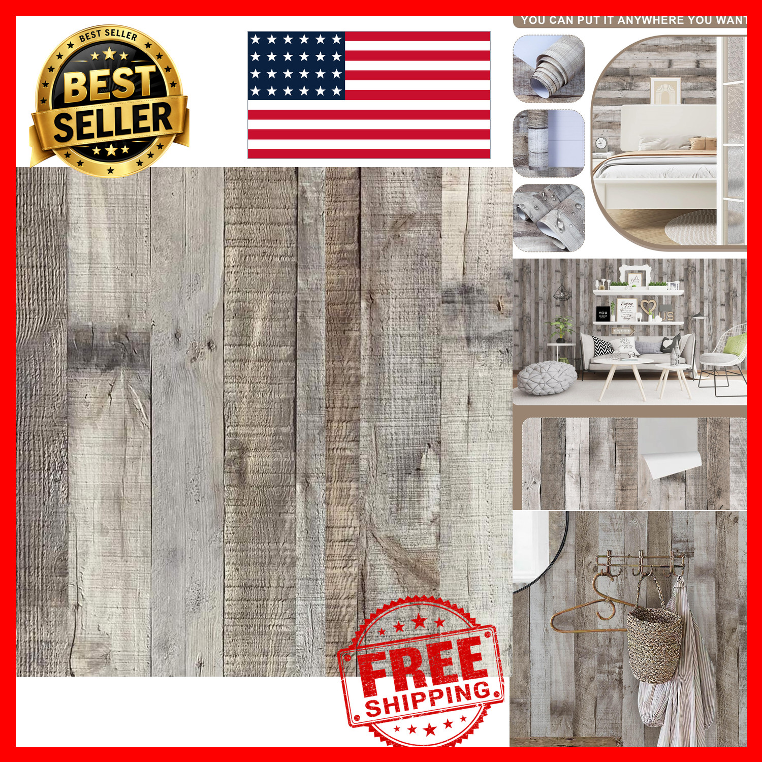 Rustic Wood Grain Peel and Stick Wallpaper 17.3 x 236 Inch Self-Adhesive Vinyl