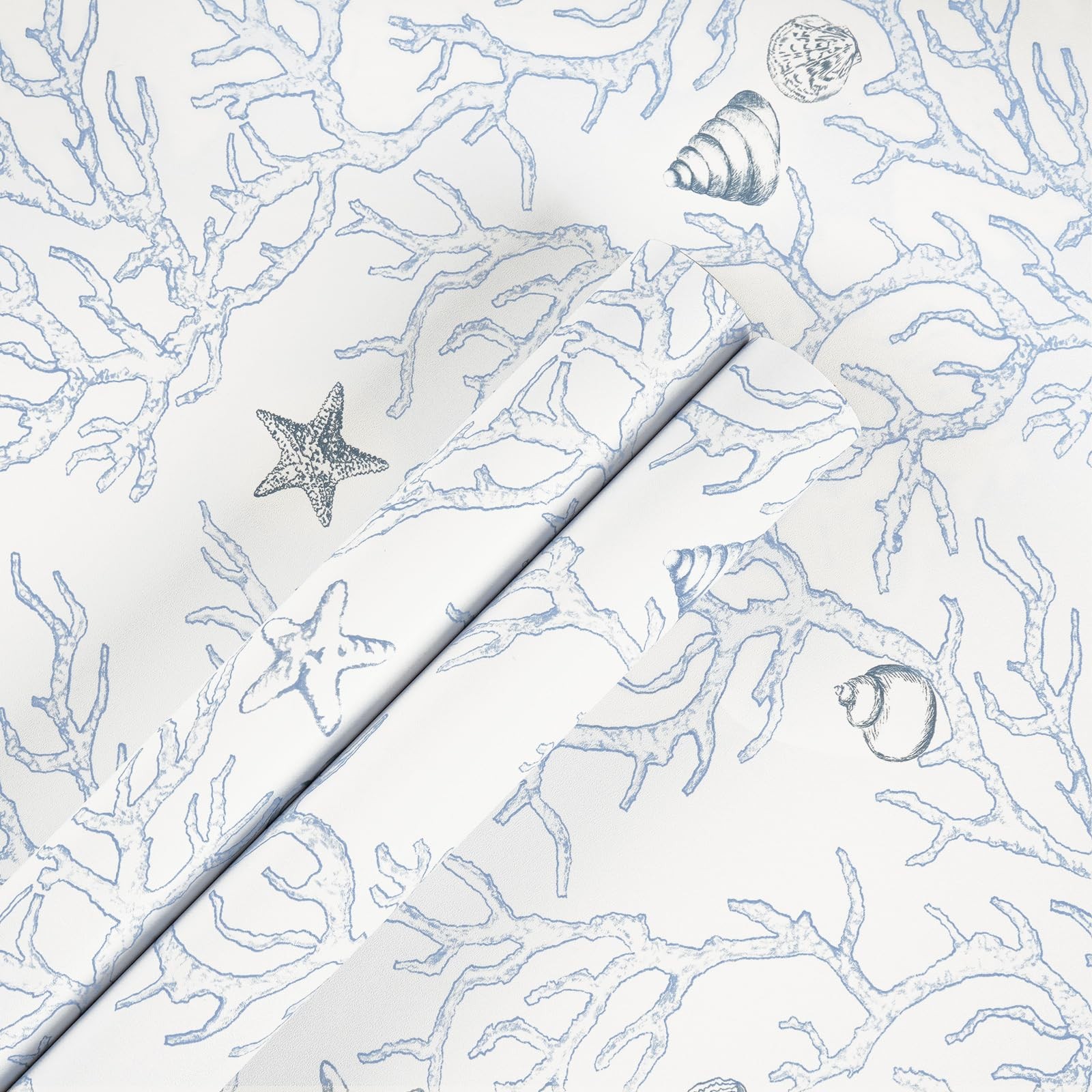 WENMER Ocean Peel and Stick 17.3″ X 118″ White x 118″, Light Blue