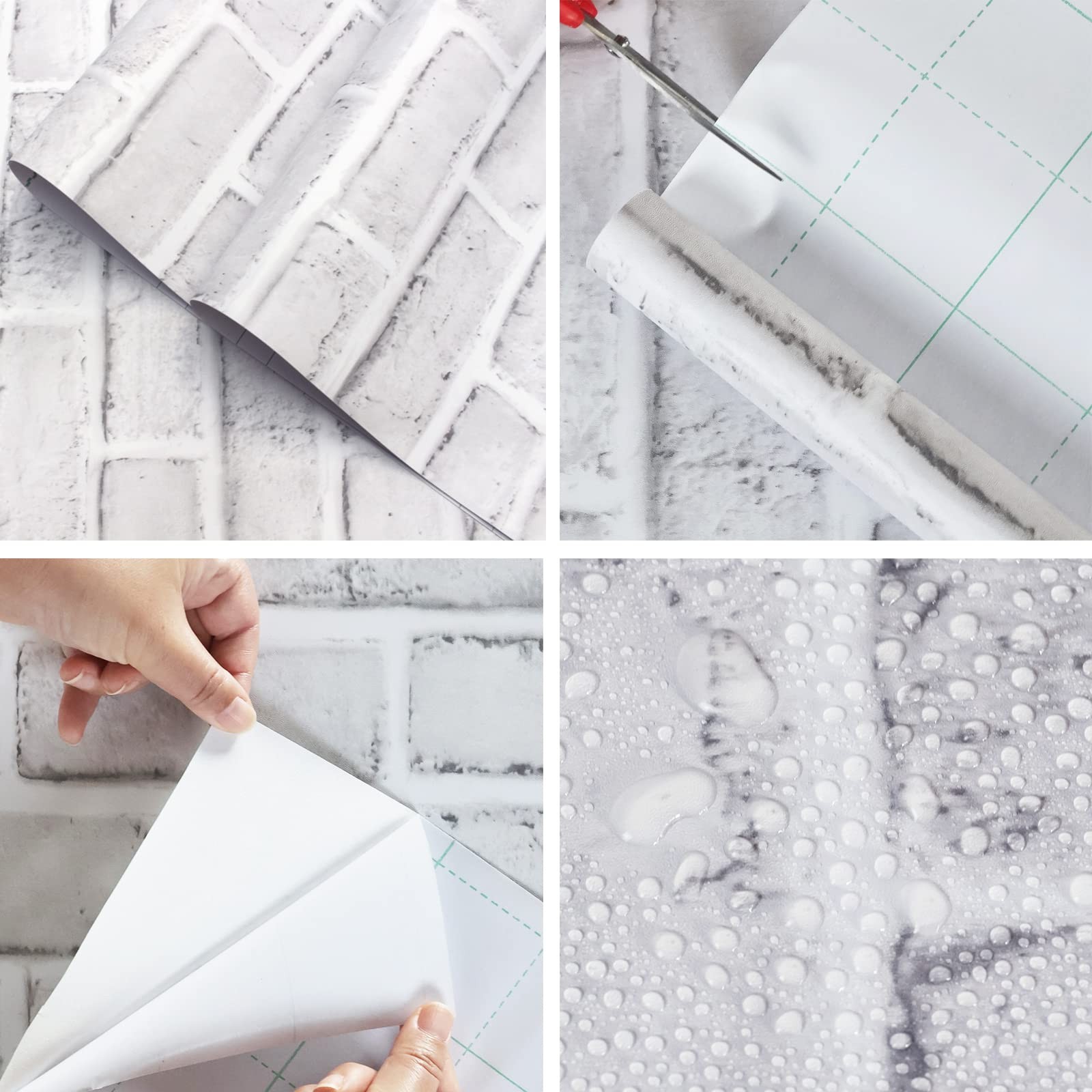 Hopeak White Brick Wallpaper Self-Adhesive Peel and 17.5″ x 196″,