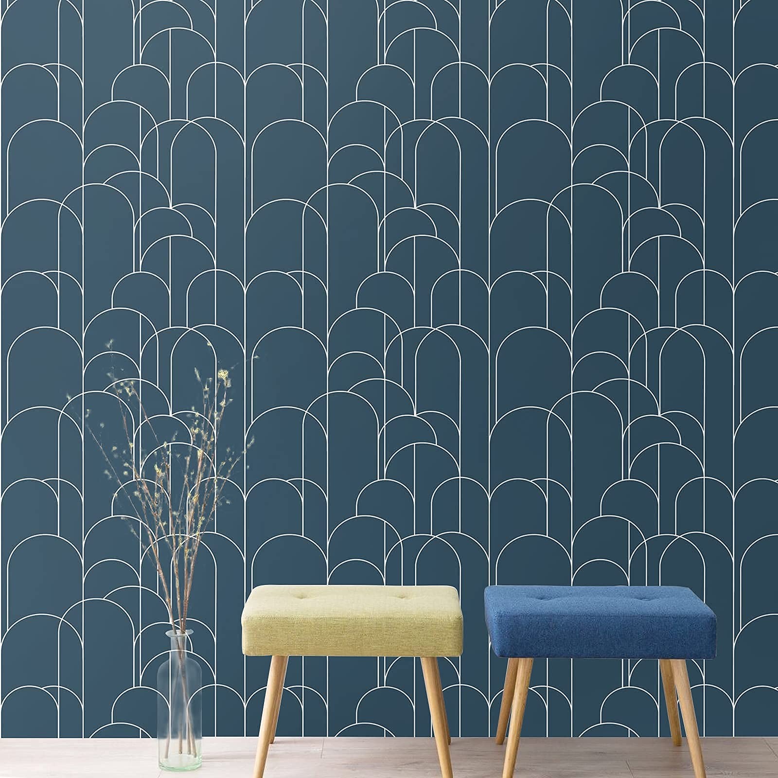 LXCREAT Blue Peel and Stick Wallpaper Modern Geometric 17.7″ x 118″,
