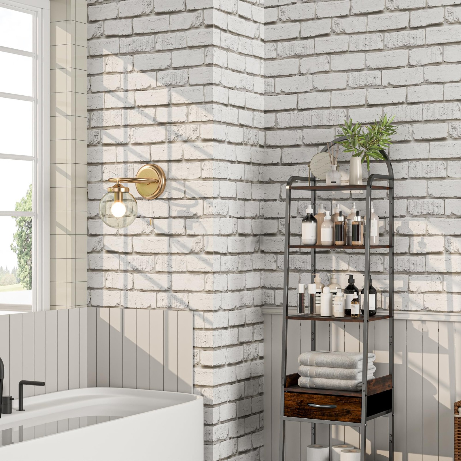 Tomete White Brick Peel and Stick Wallpaper Gray 17.3″ x 118″,