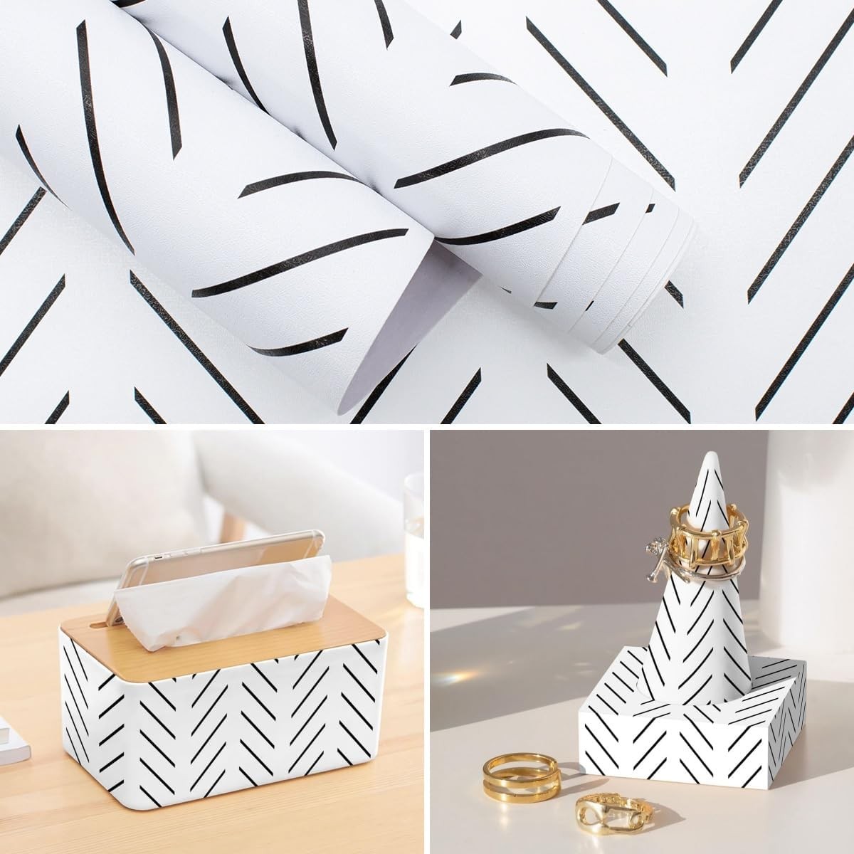 Erfoni Black and White Peel Stick Wallpaper Modern 17.7 x 118.1,