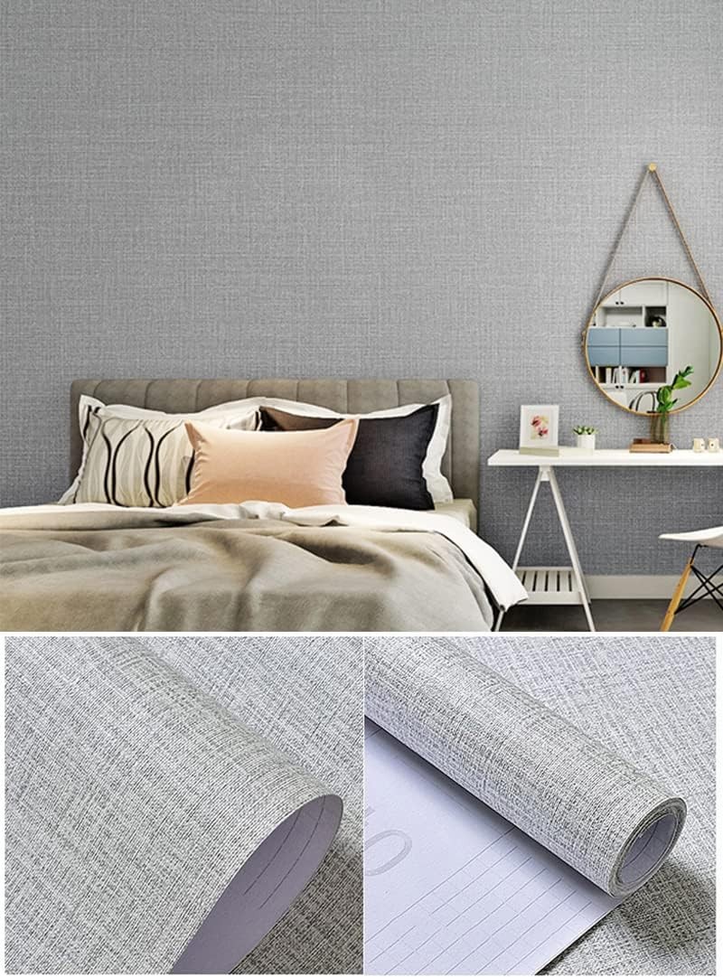Fabric Peel and Stick Wallpaper Gray Faux Grasscloth Wall 17.8″ x 118″,