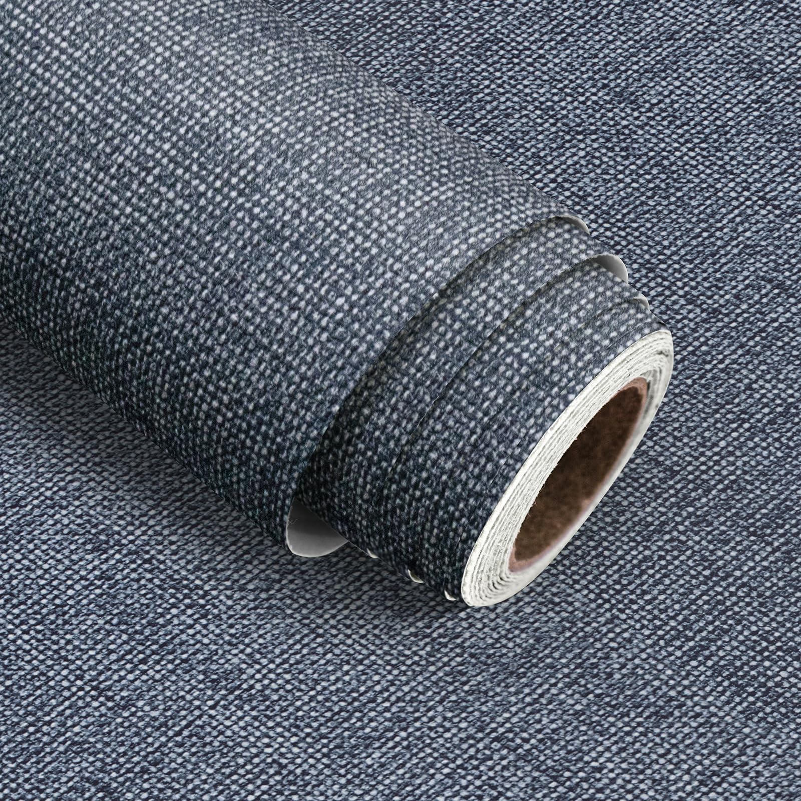 lenify Grasscloth Peel and Stick Wallpaper Denim 15.7″W x 118.1″L, Blue