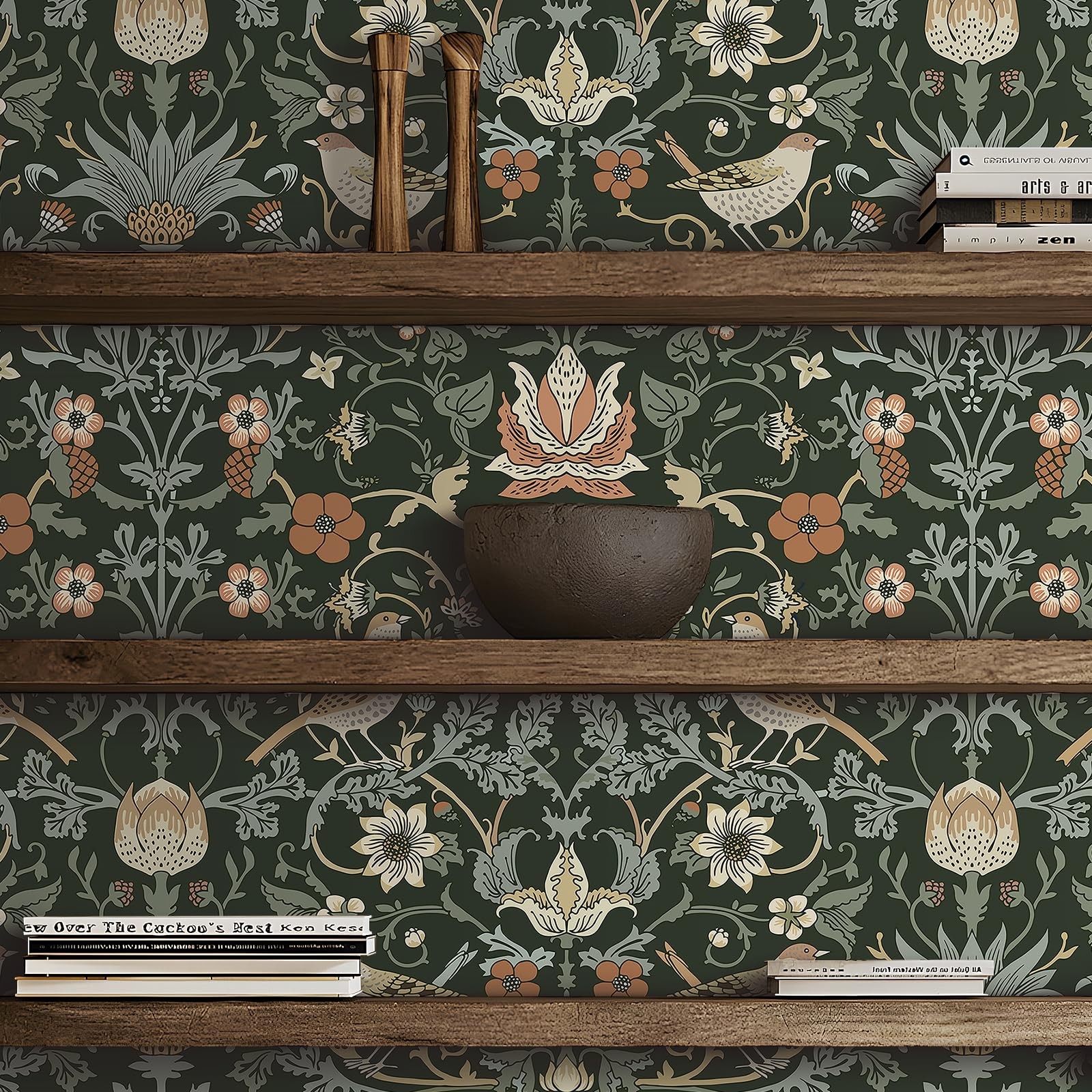 Livelynine Green William Morris Wallpaper 17.5″ x 78.8″,