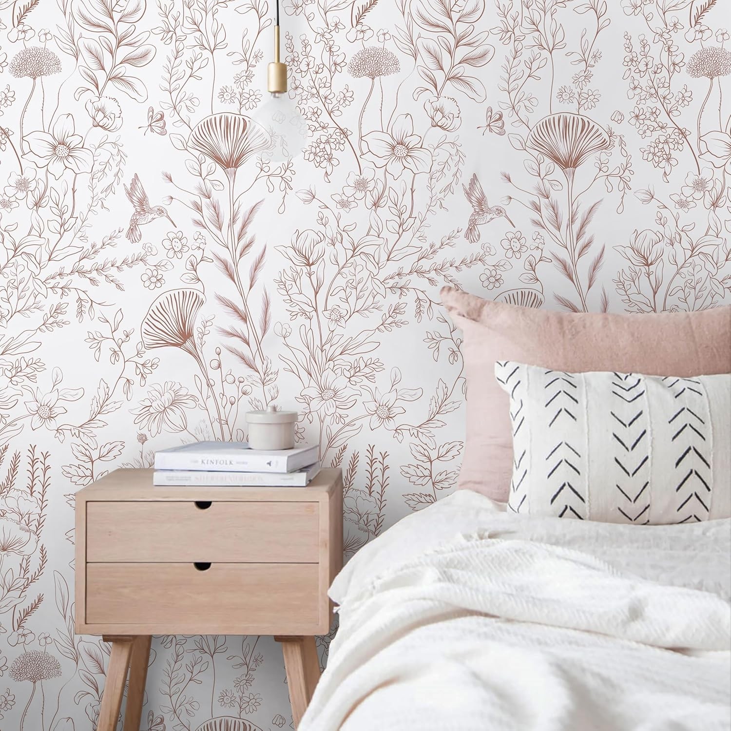 CiCiwind Pink Peel and Stick Wallpaper Floral 17.3 x 78.7, White