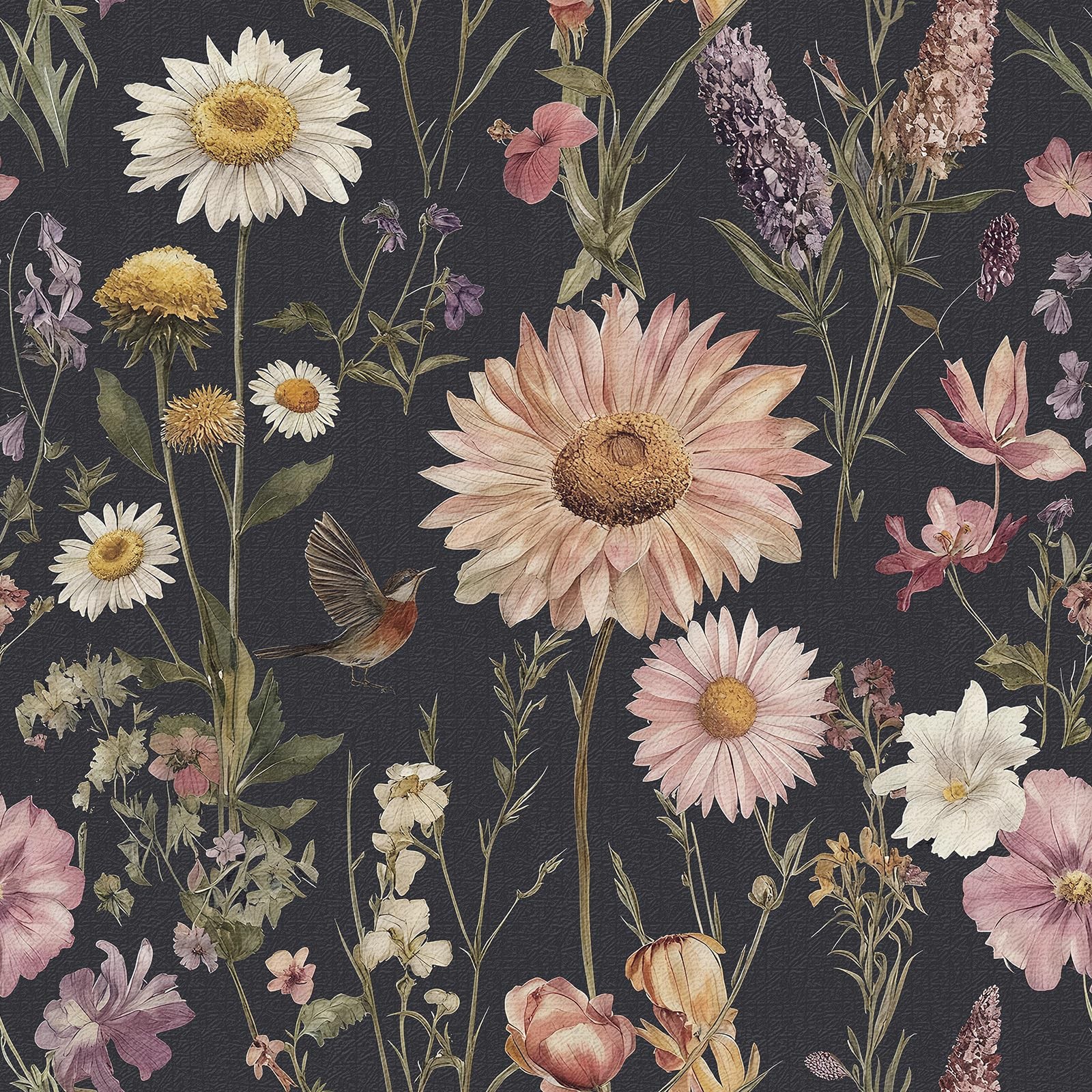 Livebor Dark Floral Peel and Stick Wallpaper Vintage 16.9″ x 118.1″, B-Floral