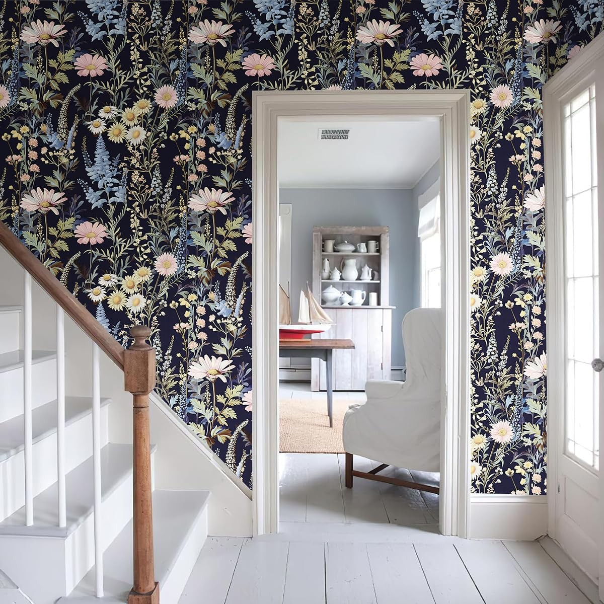 Nukofal Floral Peel and Stick Wallpaper Vintage 15.7inch x 118.1inch, Dark