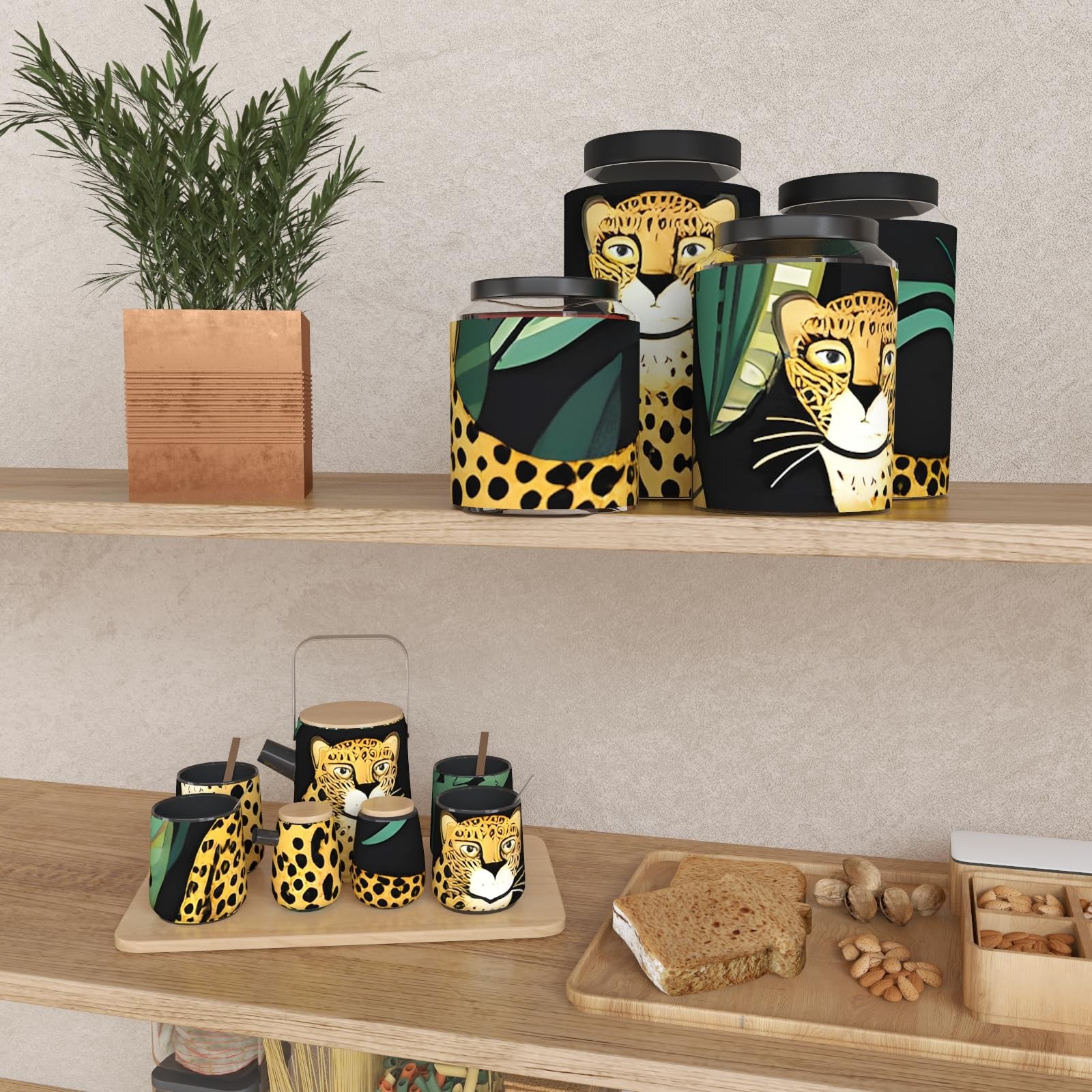 XRUIBZI Leopard Wallpaper Peel and Stick Jungle Animal 17.5″ x 118″, Black