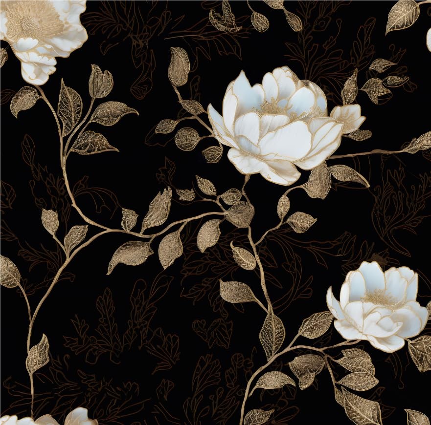 Laatse Vintage Black Gold Floral Boho Wallpaper 17.4″ x 78.8″, Black/Gold