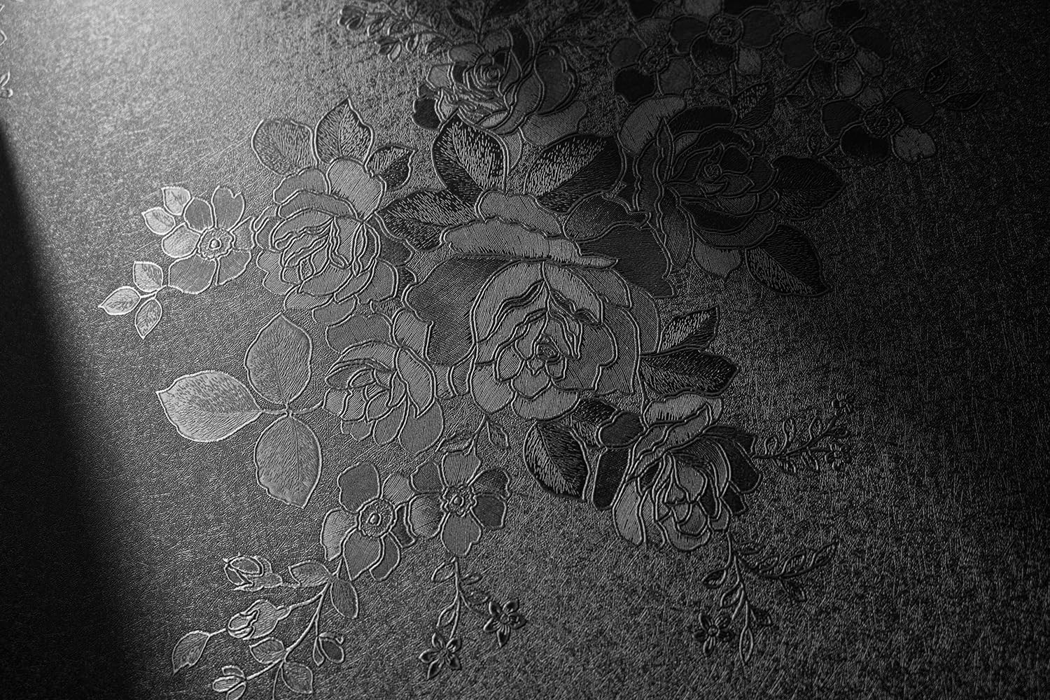 lenify Black Peel and Stick Wallpaper 17.7inch x 118.1inch, Black-Floral