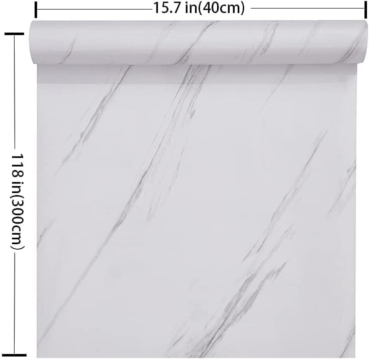 Glossy Marble Paper Granite Gray/White Wallpaper 15.8″ x 118″, Gray White