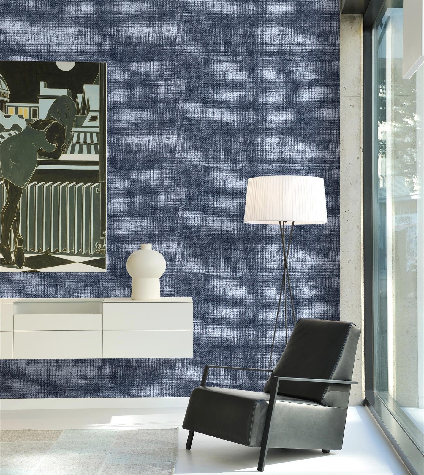 lenify Grasscloth Peel and Stick Wallpaper Denim 15.7″W x 118.1″L, Blue