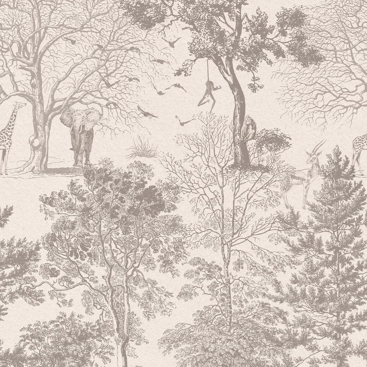 Woodland Wallpaper Peel and Stick- Vintage Beige Forest 17.3″ X 78.74″, Cream