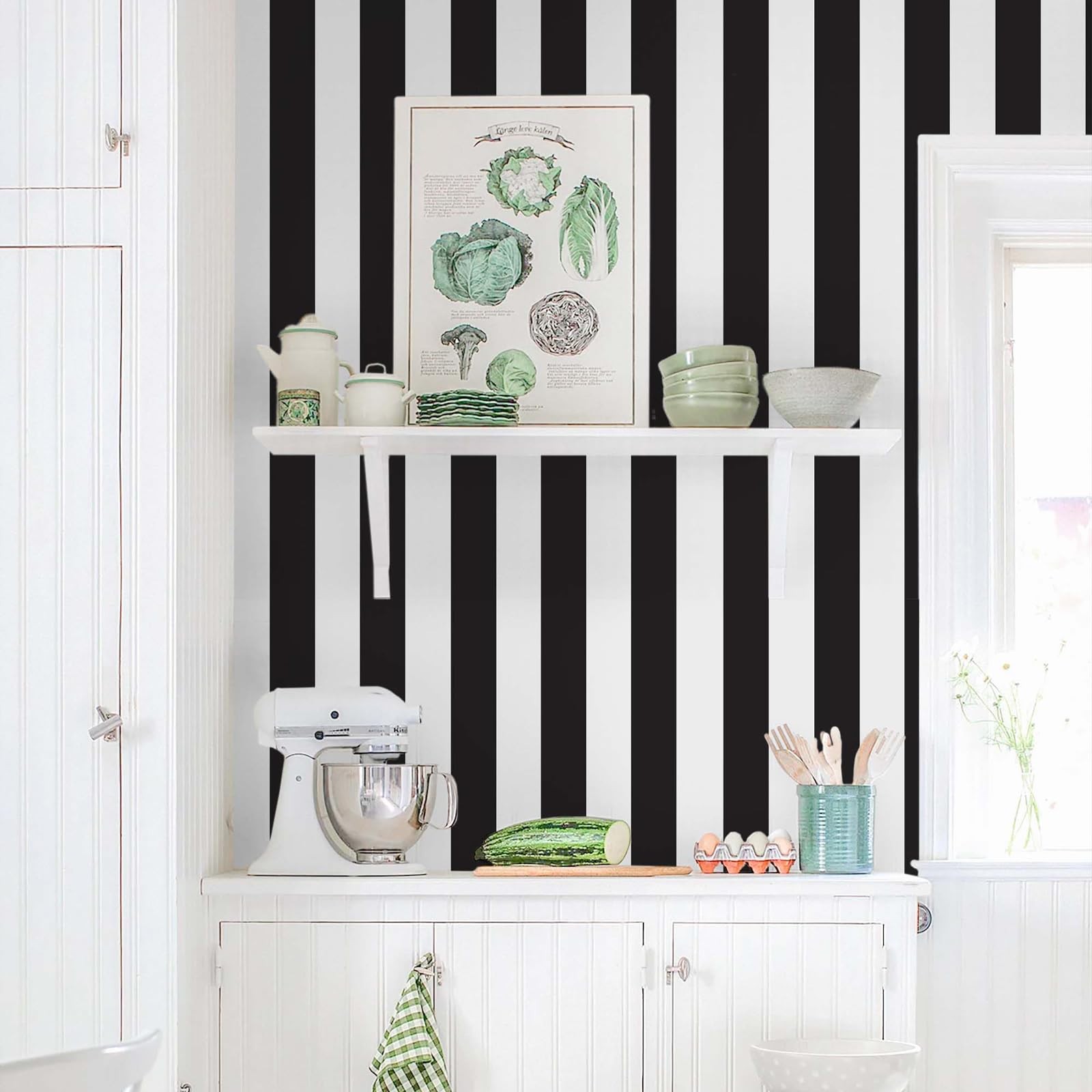 Cohoo Home Black and White Wallpaper Peel Stick 18″ x 118″, Black/White
