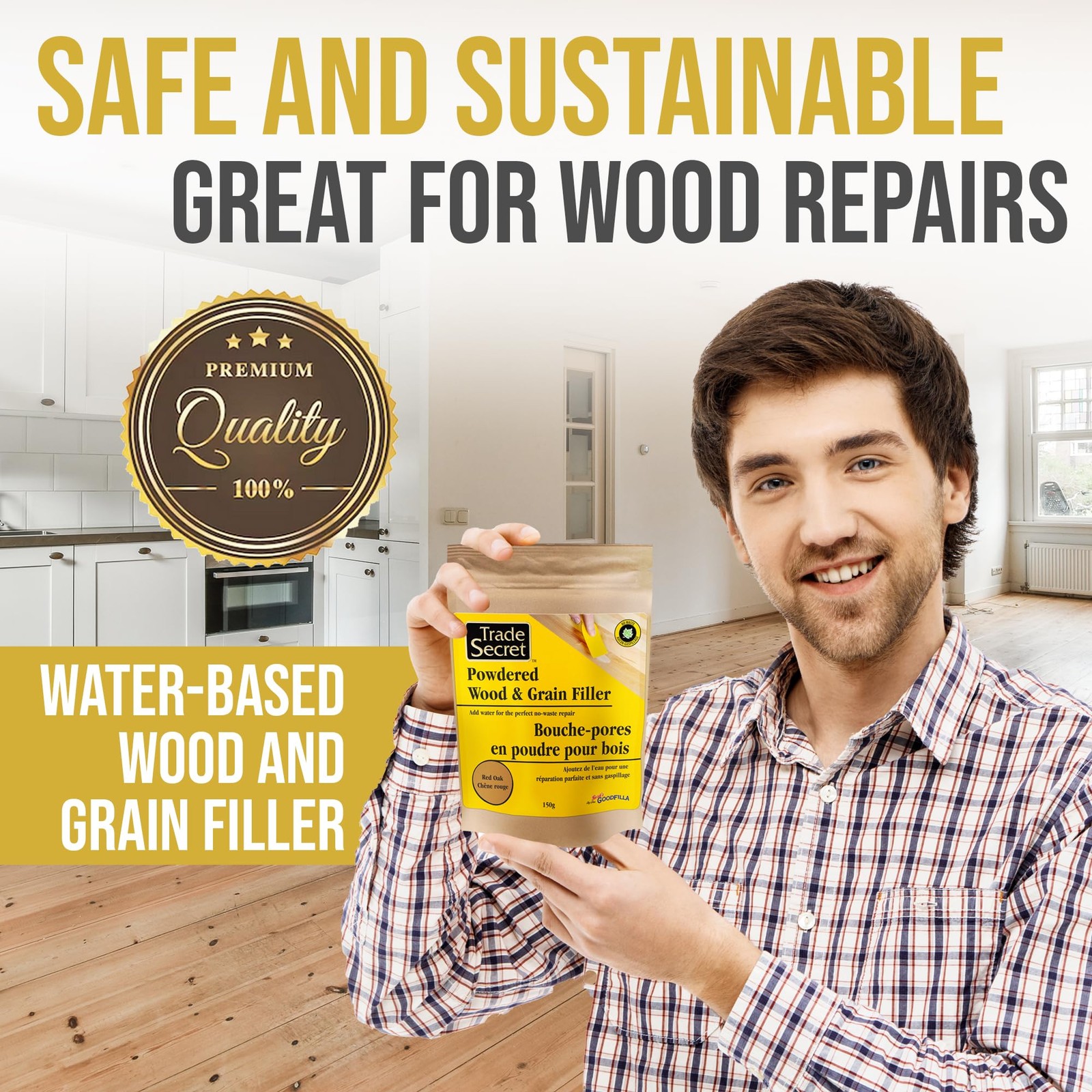 Red Oak Wood Filler Powder No-Waste Grain Filler And Patch Repair 150G Tintable