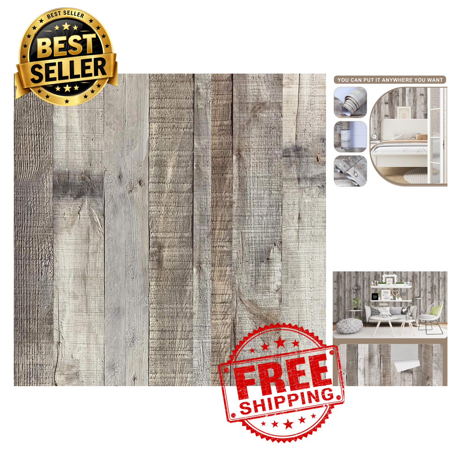 Rustic Wood Grain Peel and Stick Wallpaper 17.3 x 120 Inch Self-Adhesive Vinyl