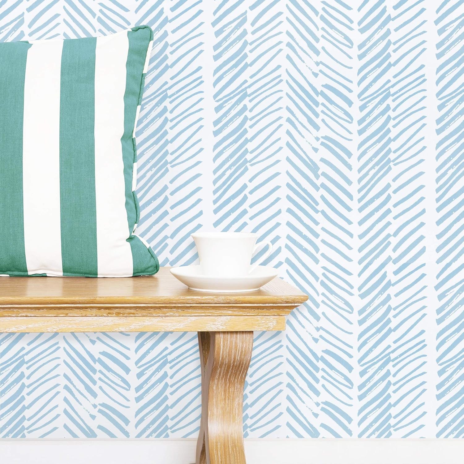 Guvana Line Peel and Stick Wallpaper Blue White 17.7 x 118,