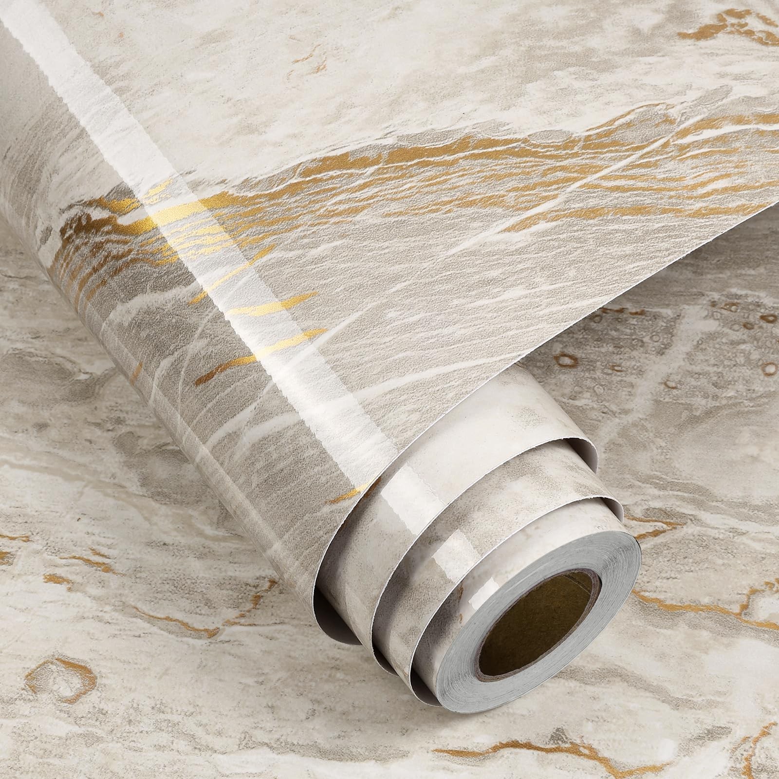 FunStick 24″x200″ Beige Gold Marble Countertop Contact Paper Glossy Counter T…