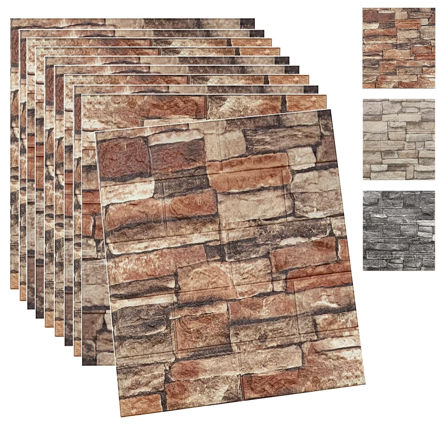 Yutianli 10PSC 3D Wall Panels Peel and Stick Faux Brick 10PCS, Light Red