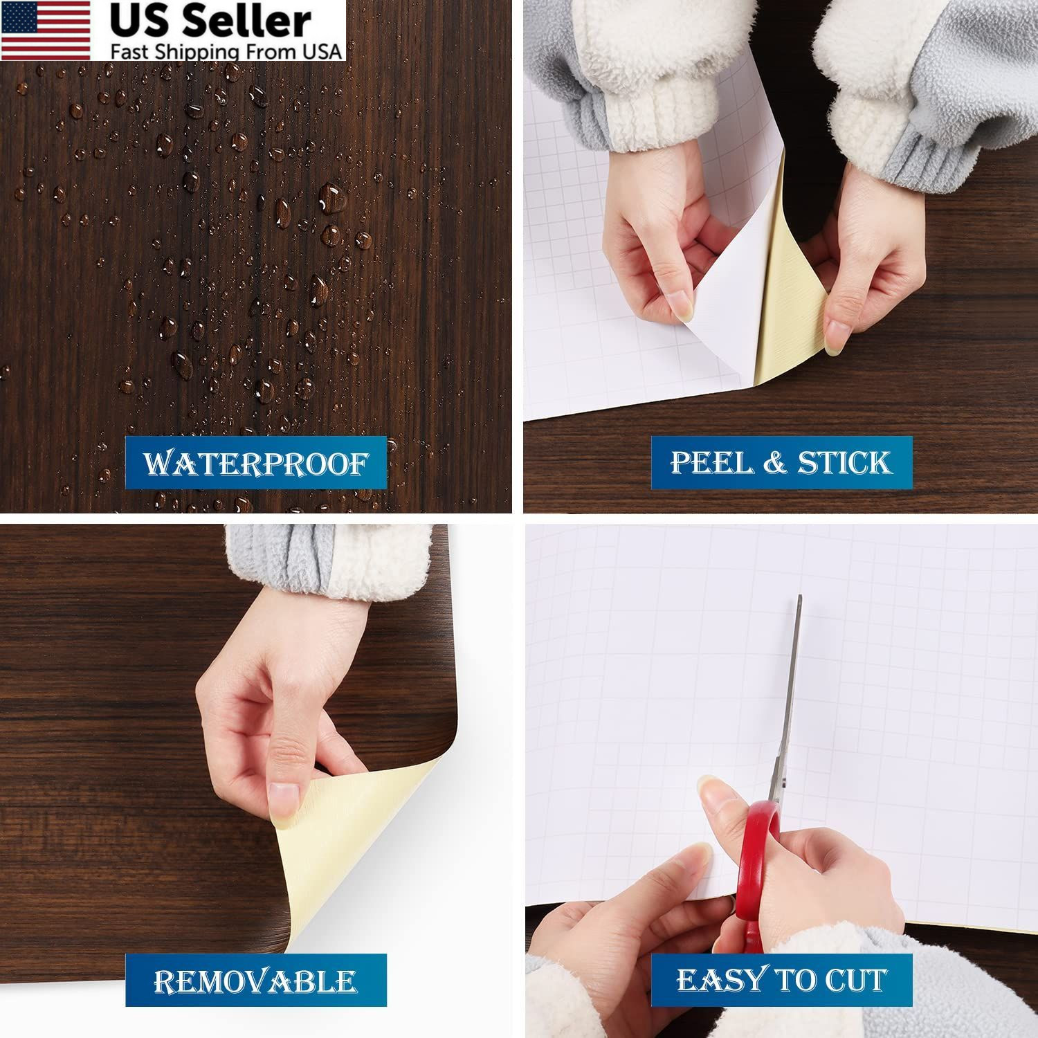 FunStick Brown Walnut Wood Contact Paper for Cabinets 15.8″W x 78.8″L,