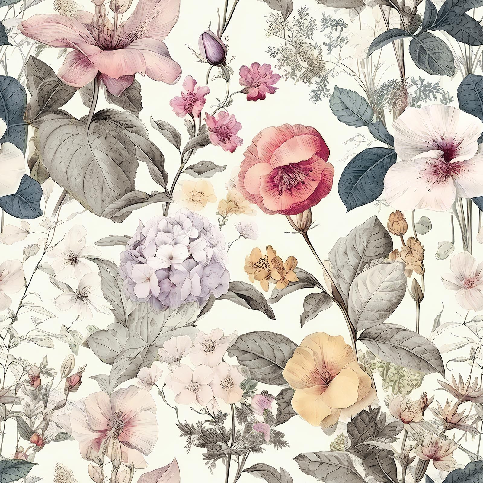 Jeweluck Floral Wallpaper Peel and Stick Vintage 16.9inch×118.1inch, A
