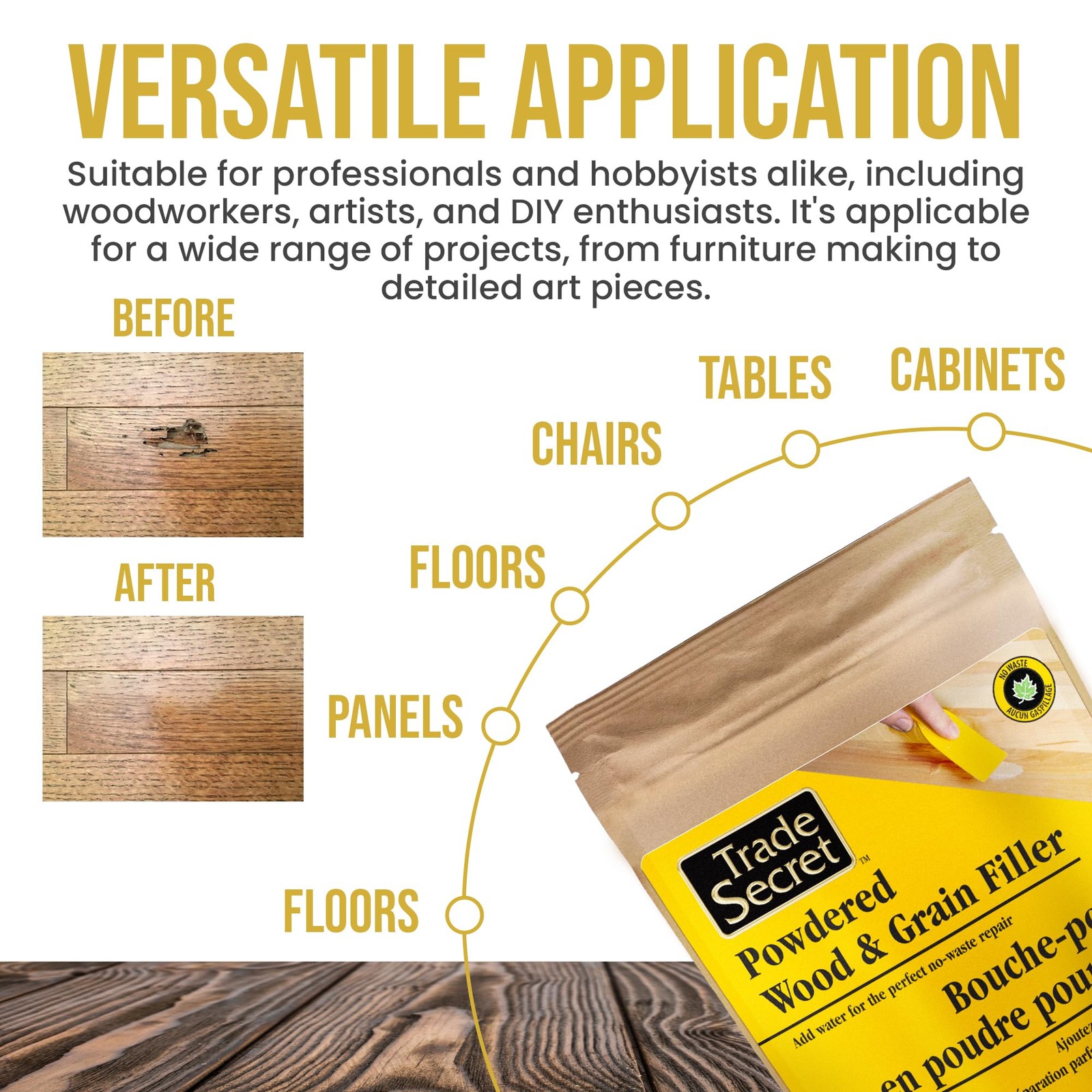 Red Oak Wood Filler Powder No-Waste Grain Filler And Patch Repair 150G Tintable