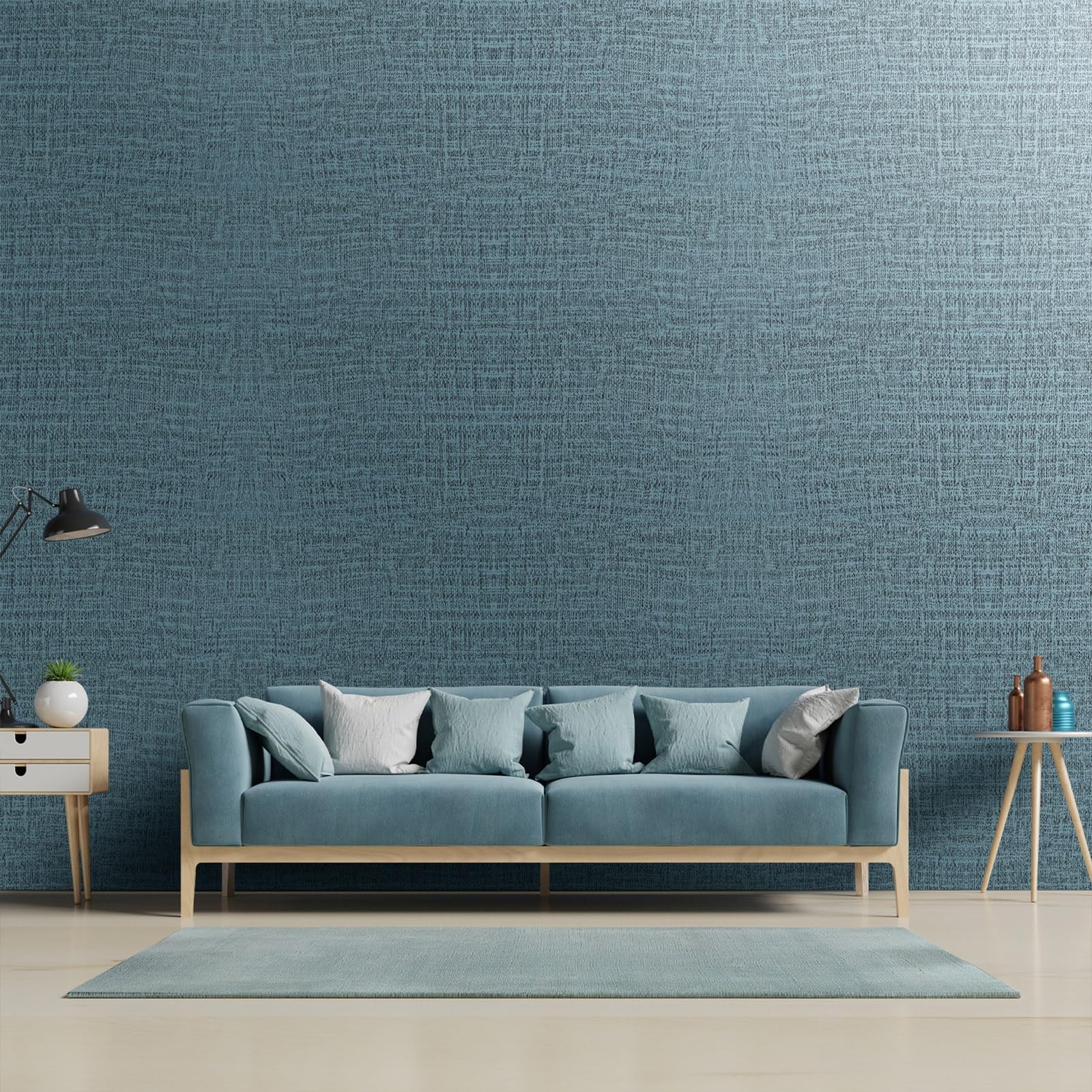 Yancorp 10ft Textured Fabric Teal Blue Wallpaper Faux 16″ x 120″,