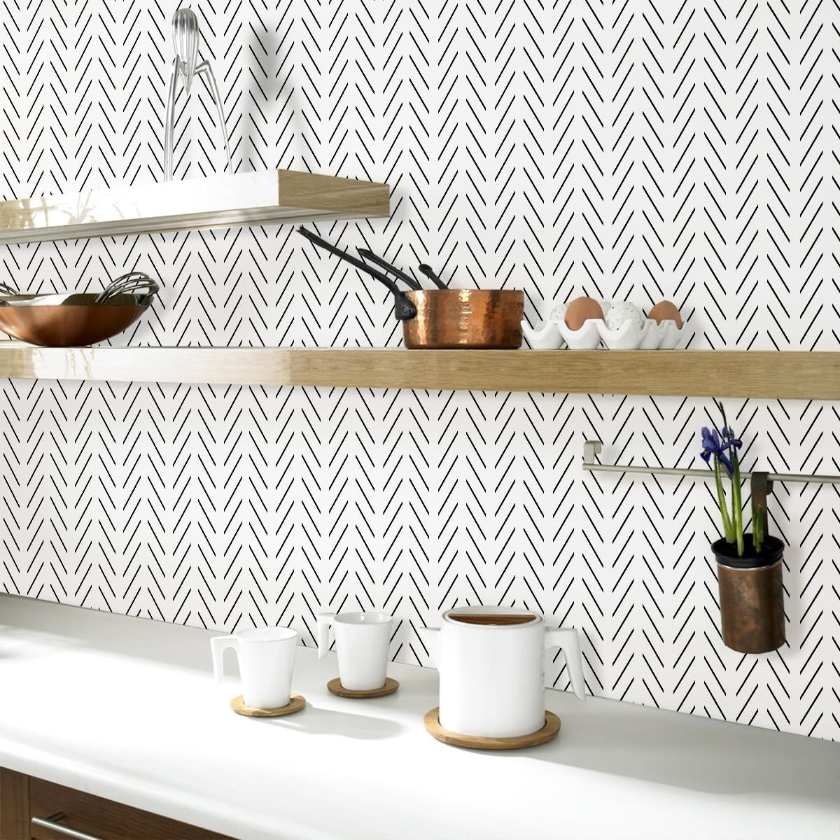 Erfoni Black and White Peel Stick Wallpaper Modern 17.7 x 118.1,