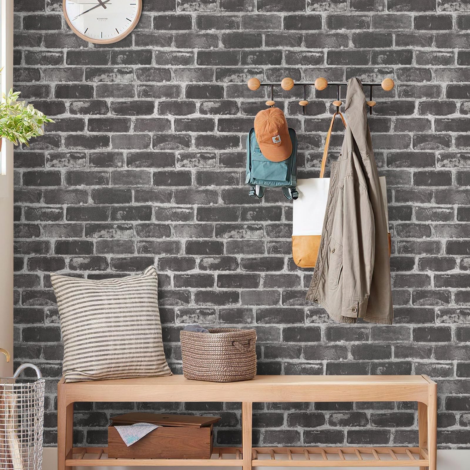 CAX Brick Peel and Stick Wallpaper Grey 17.5″ x 120″, Gray