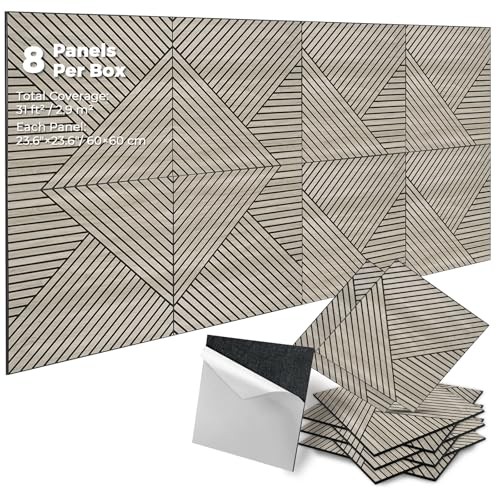 3D Peel and Stick Acoustic Wall Panels – 8 Pack Self-Adhesive Wood White Maple