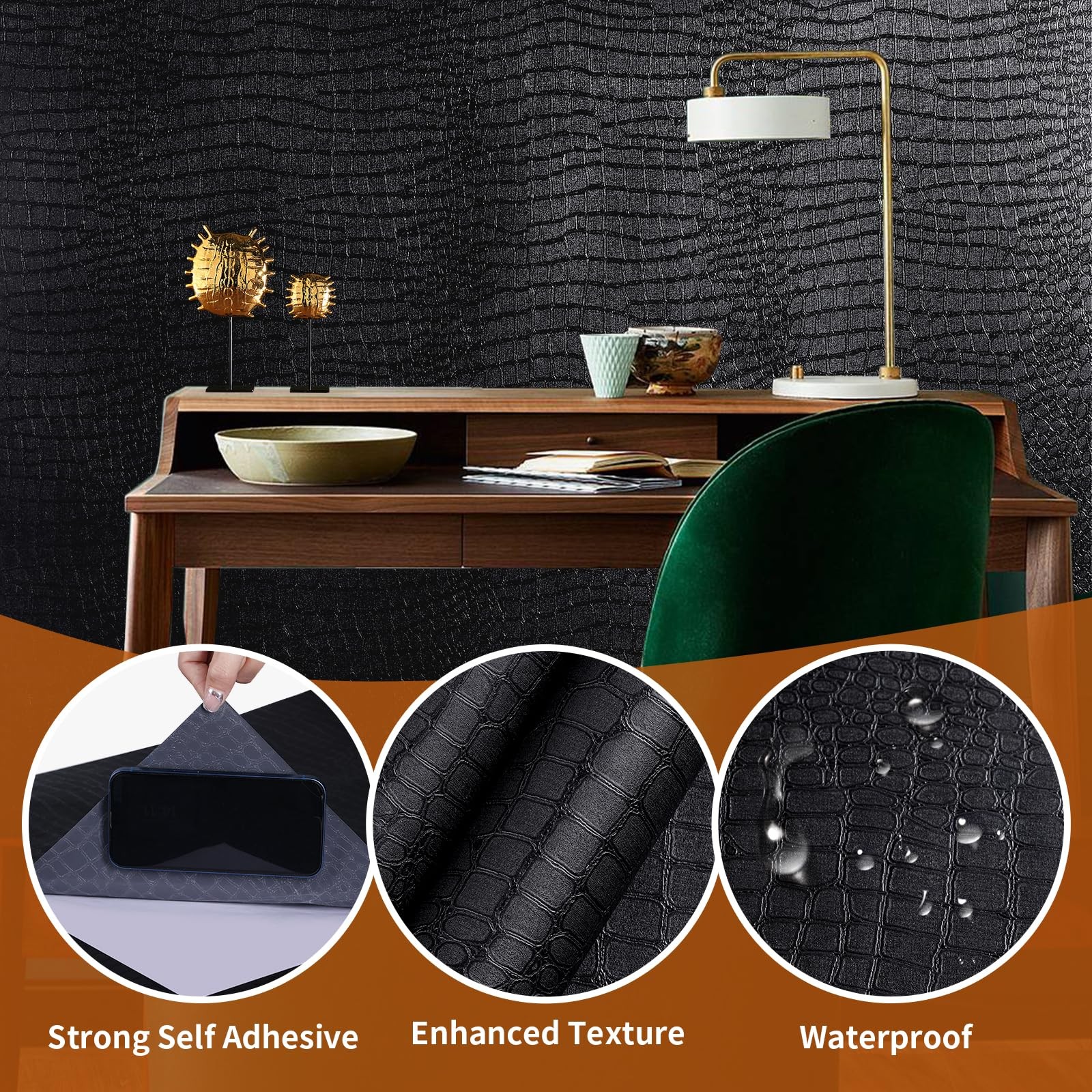 Kimhan Black Peel and Stick Wallpaper – Removable 15.7″ x 118.1″,
