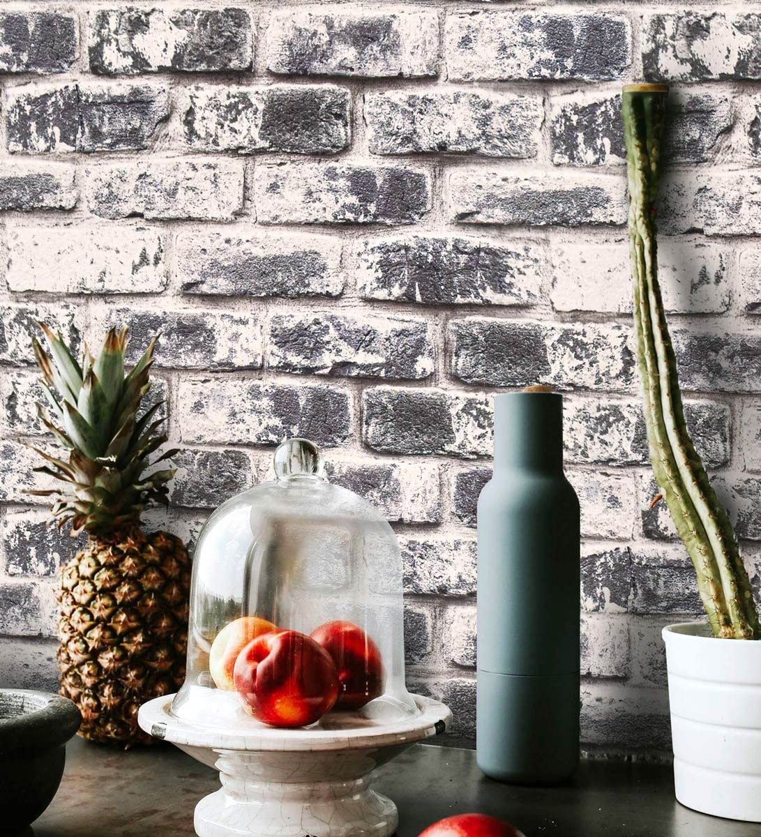 Cohoo Home Grey Brick Wallpaper Peel and Stick 17.7″ x 78.7″, White/Gray