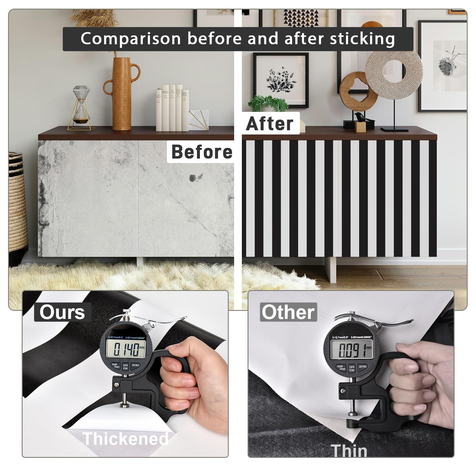 Cohoo Home Black and White Wallpaper Peel Stick 18″ x 118″, Black/White