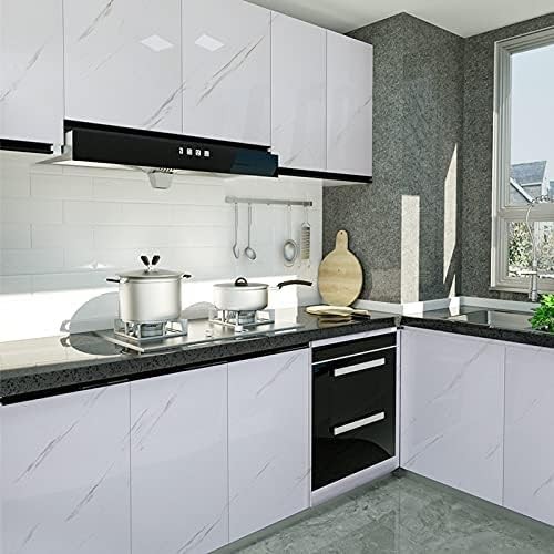Glossy Marble Paper Granite Gray/White Wallpaper 15.8″ x 118″, Gray White