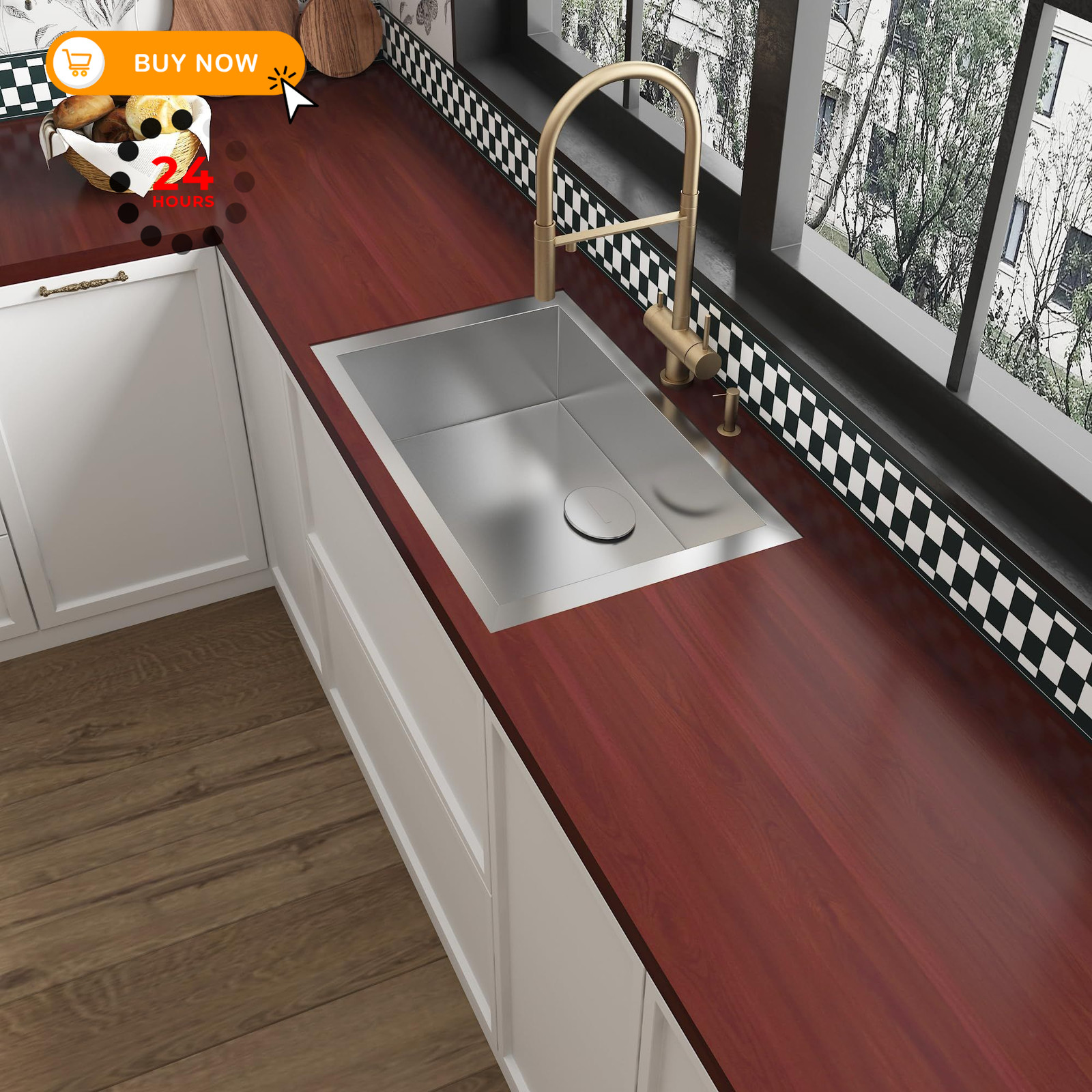 JSEVEM 24″×197″ Faux Cherry Wood Grain Wallpaper Peel 24″ x 197″, Red Brown