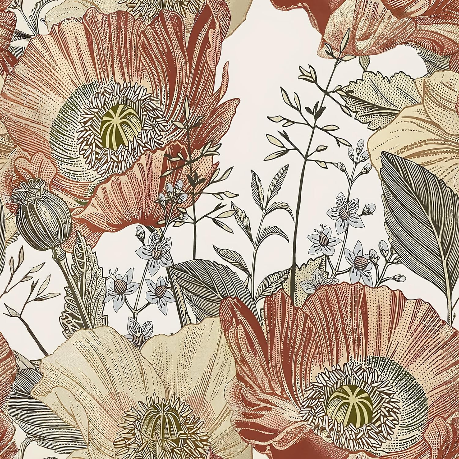 Livebor Floral Peel and Stick Wallpaper 17.7 x 118.1", Beige/Crimson