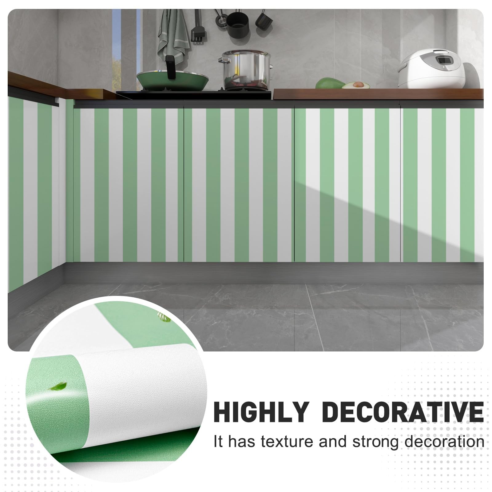 Qianglive Green and White Striped Wallpaper 17.3″ x 480″, Green/White