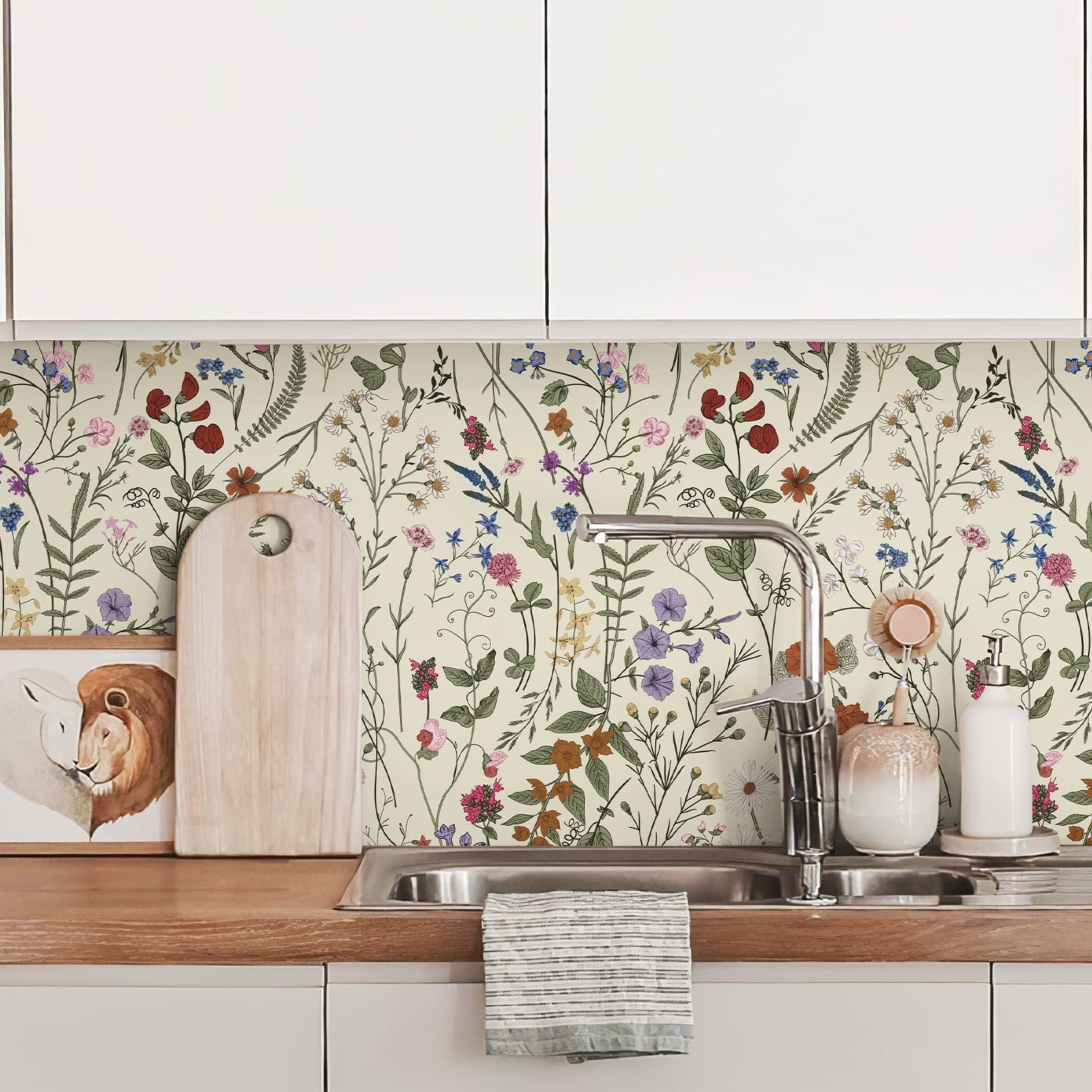 JiffDiff Floral Wallpaper Peel and Stick – Farm 17.3″ x 118″, Yellow