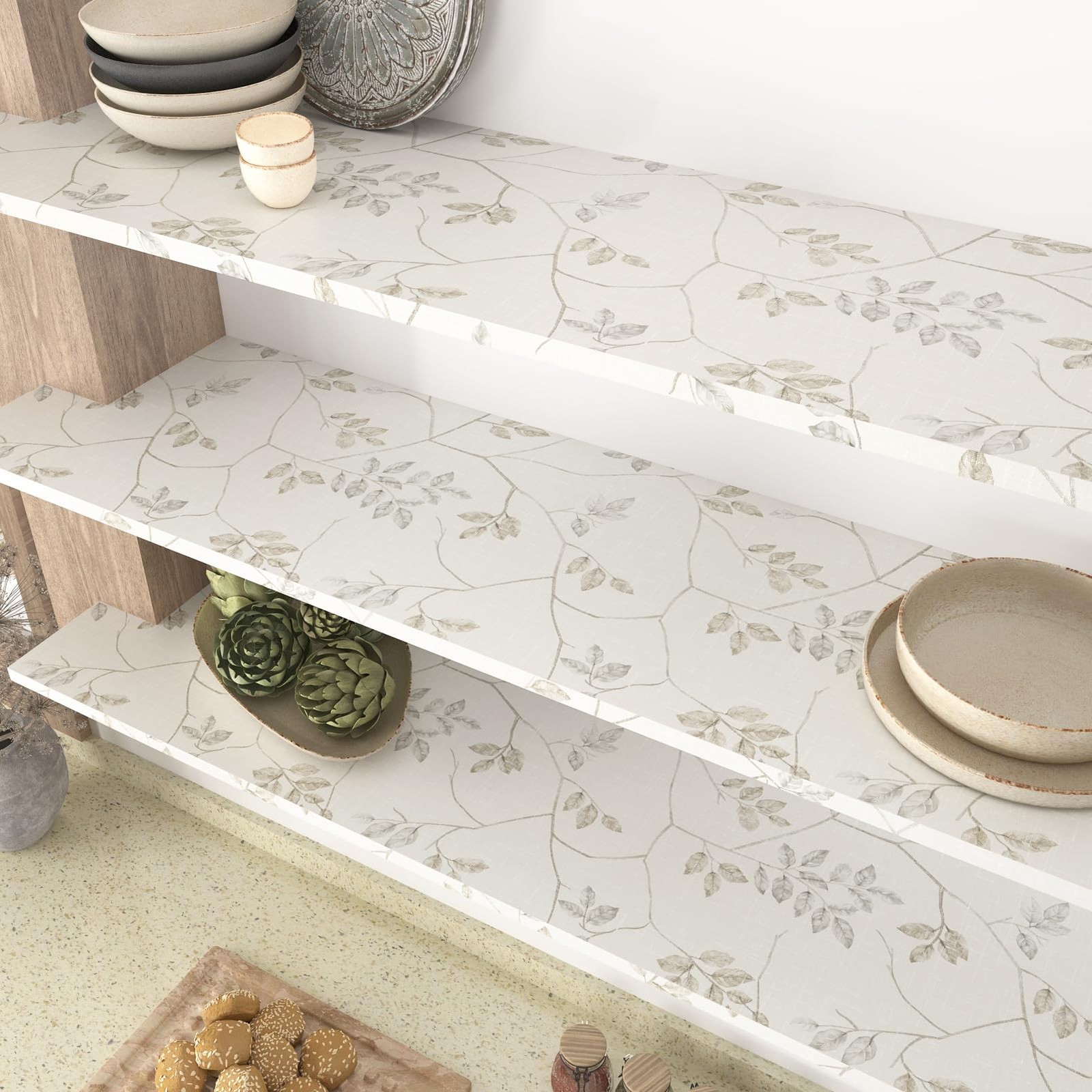 Beige Leaf Nature Wallpaper Peel and Stick Floral 17.5″ x 102″,