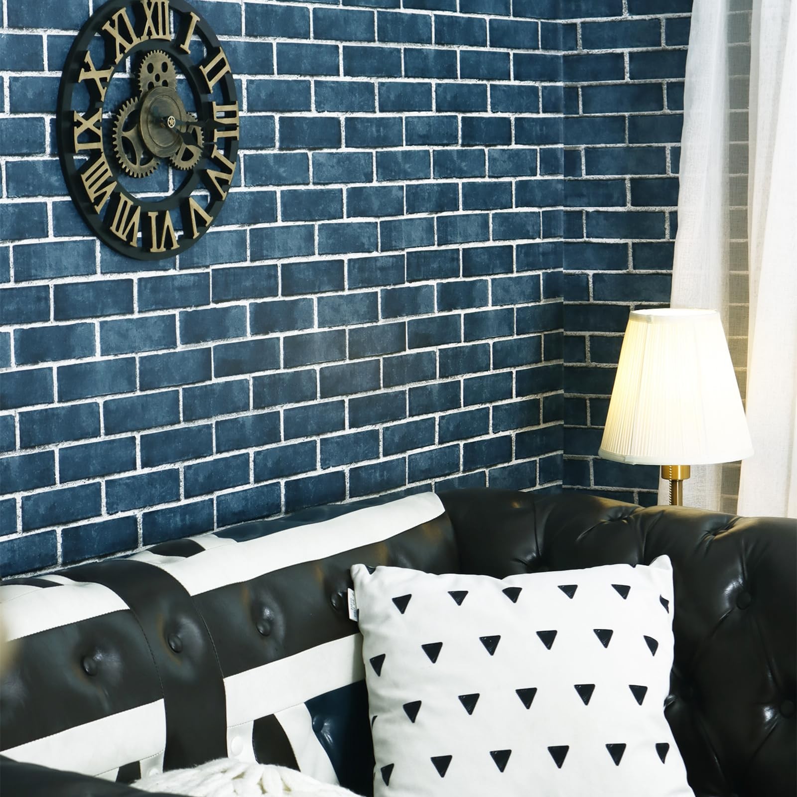 HeloHo 17.7″ X 118″ Blue Brick Wallpaper Peel and Stick x 118″,