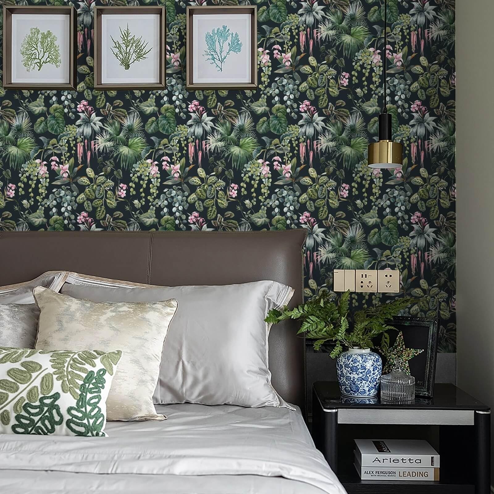Ismoon Green Wallpaper Peel and Stick Vintage 16.1″ x 78.7″, Black/Green