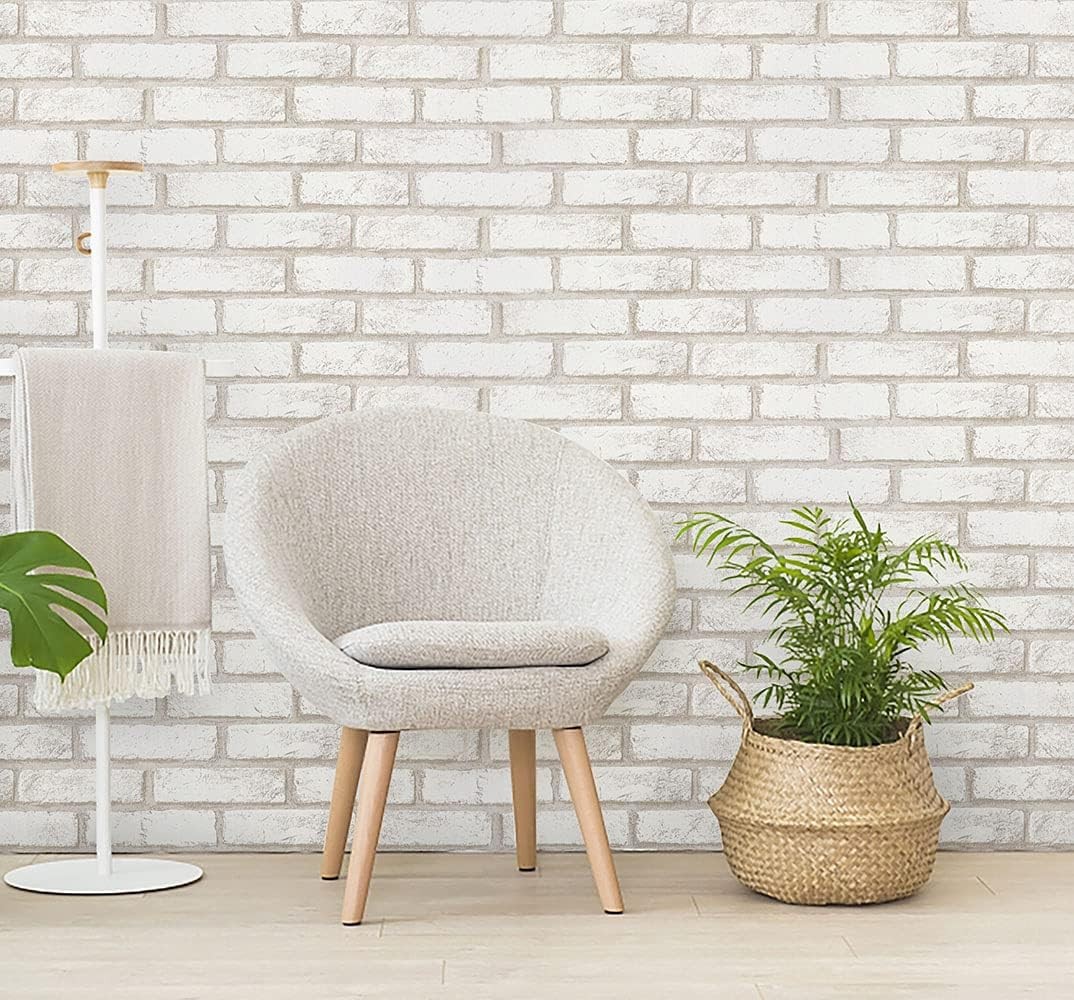 Timeet Beige White Brick Peel and Stick Wallpaper 17.7 x 118.1, Beige,white