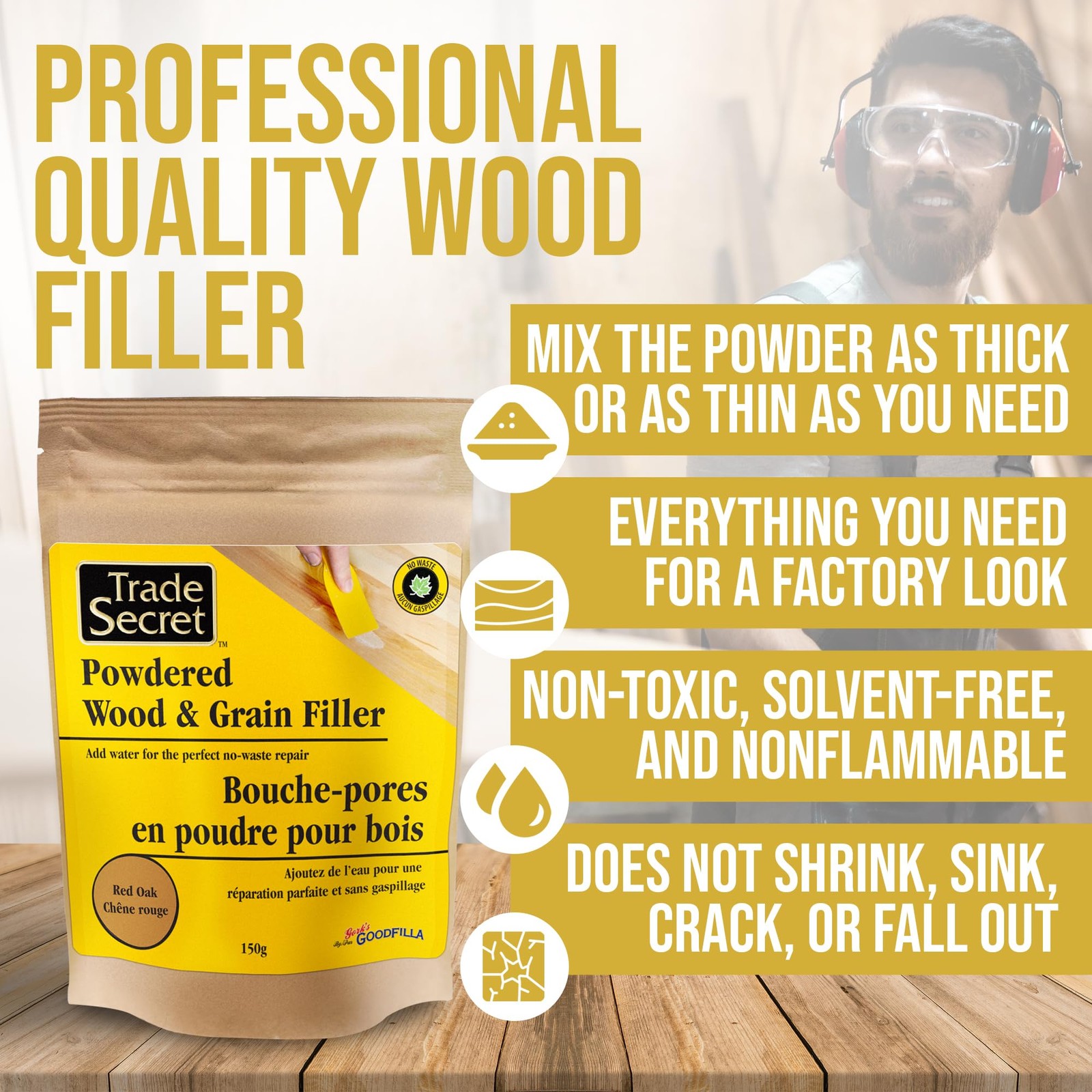 Red Oak Wood Filler Powder No-Waste Grain Filler And Patch Repair 150G Tintable