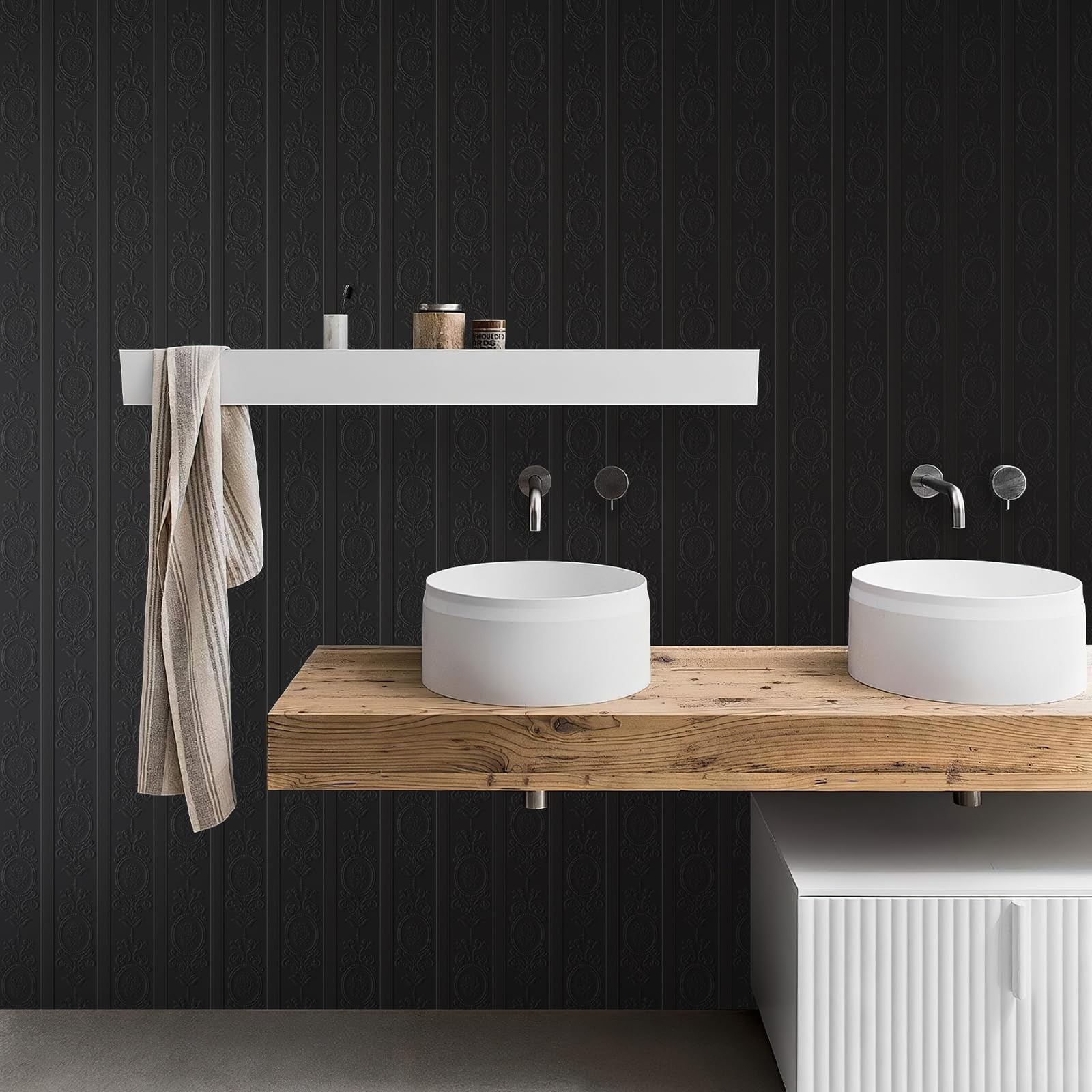 3D Black Textured Wallpaper Peel and Stick Decorative Contact Paper